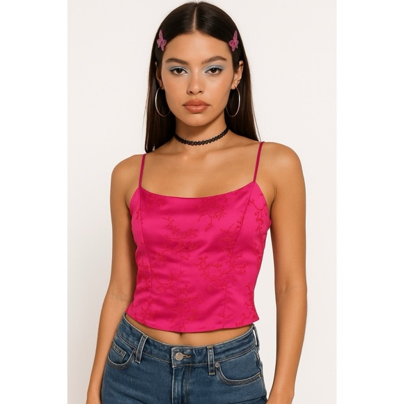 Zum Zum by Niki Livas Late 90s Hot Pink Micro Beaded Embroidered Corset Top - Picture 1 of 11